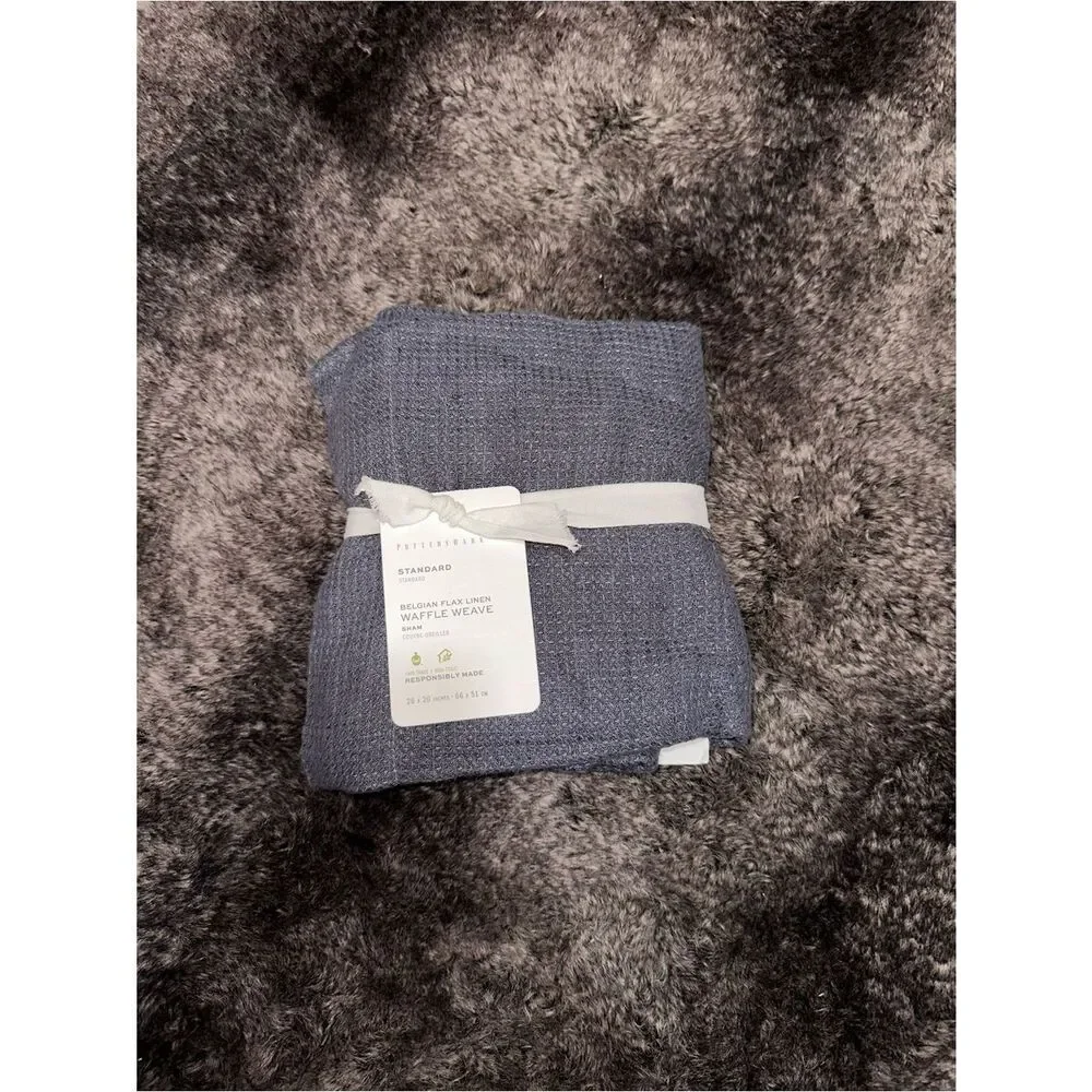 Pottery Barn Steel Blue Standard Belgian Flax Linen Waffle Weave 1-Sham 26